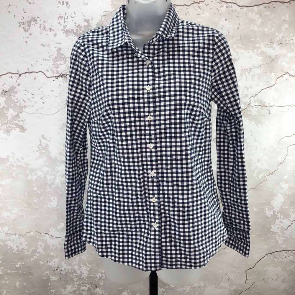 J. Crew Blue Gingham Perfect Button Down Shirt Women XS